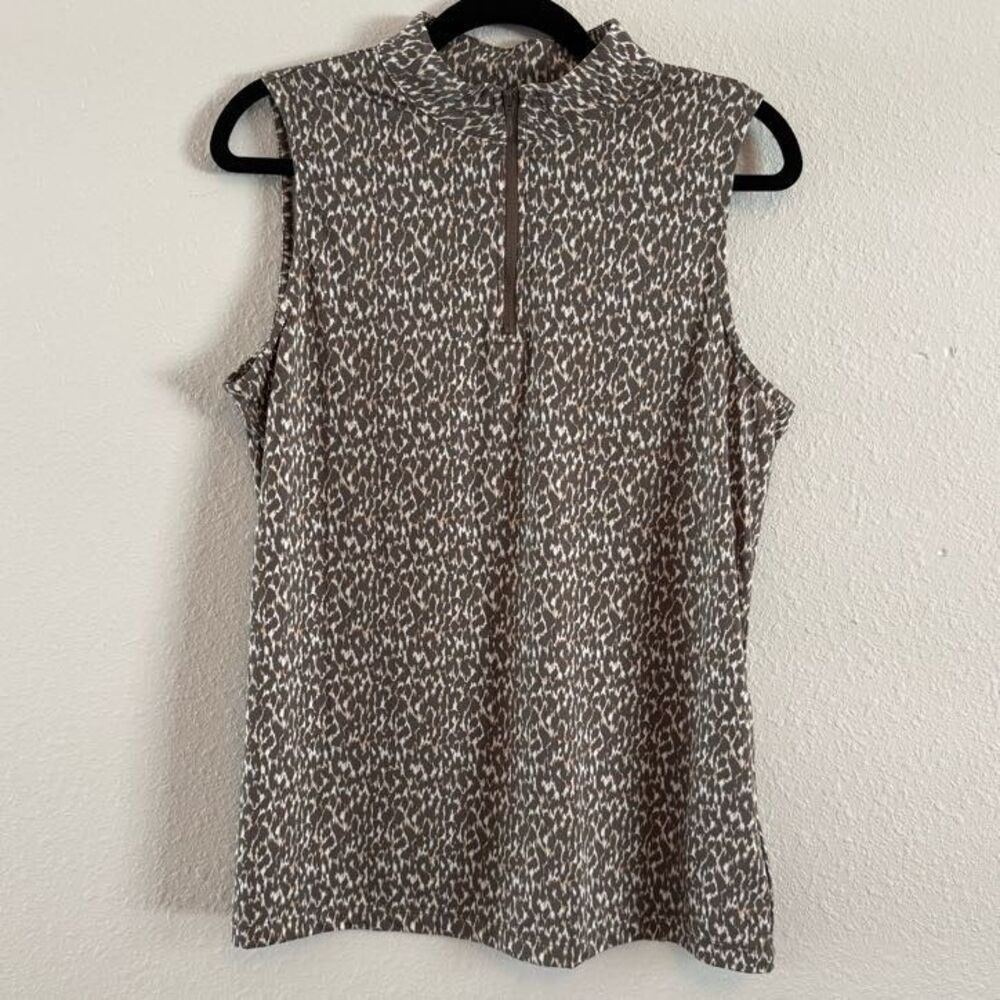 Tommy Bahama Womens Active Top Medium Brown White Animal Print Sleeveless